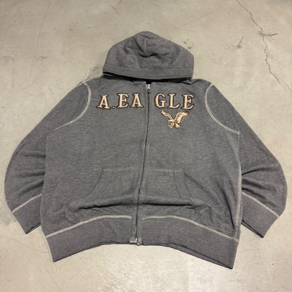 Vintage y2k Gray American Eagle Zip Up Hoodie